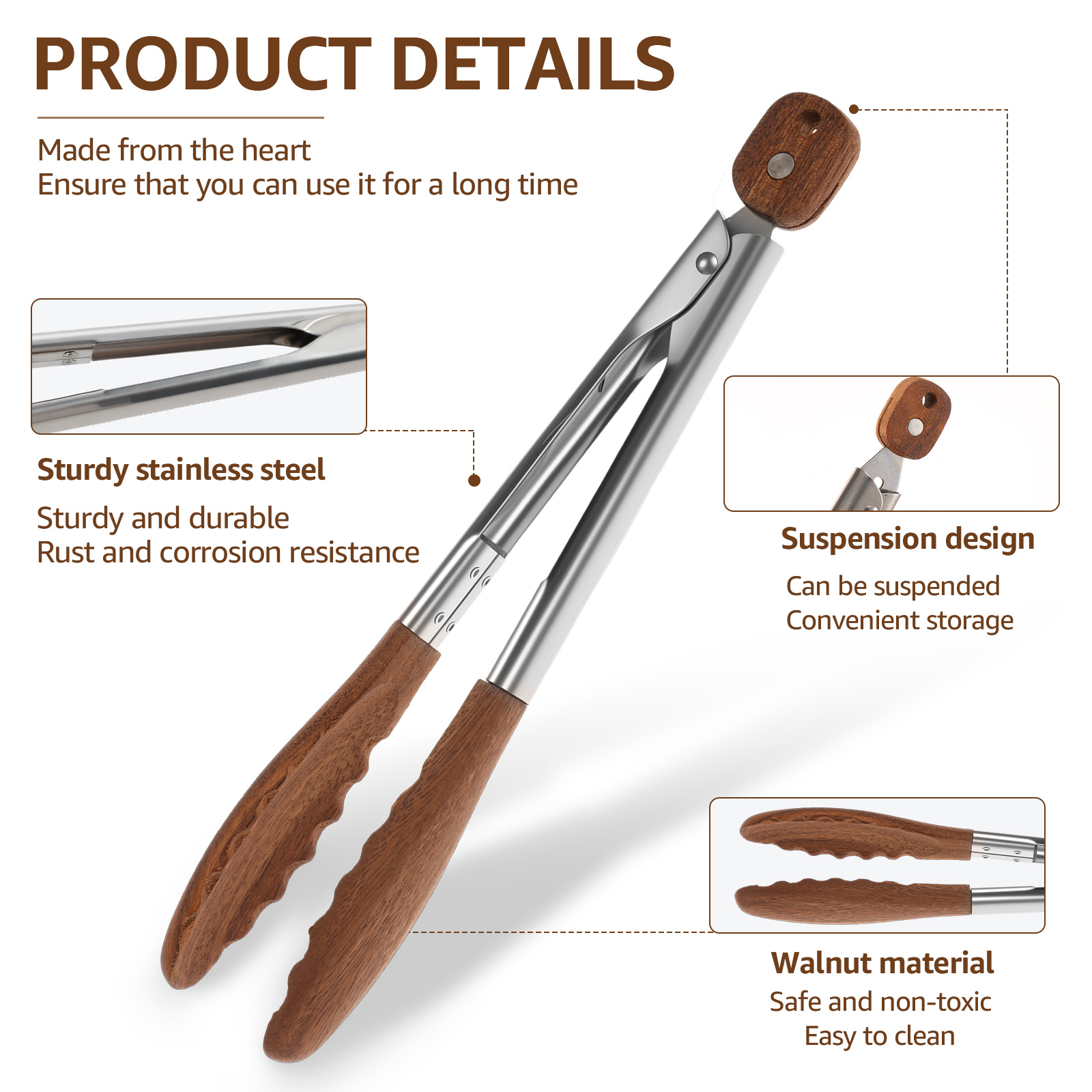 2/3 Pcs Food Tongs Walnut Wood - Gaming Kitchen Accessories ulasan dan harga